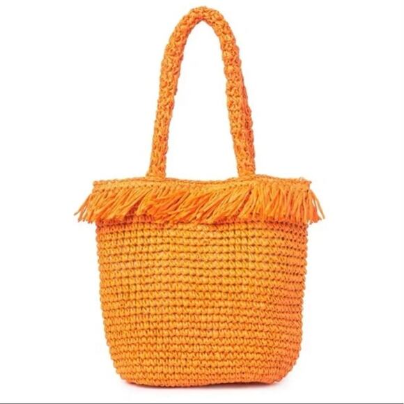 MELROSE AND MARKET Palmer Straw Tote Bag In Orange Citrus - Picture 1 of 5
